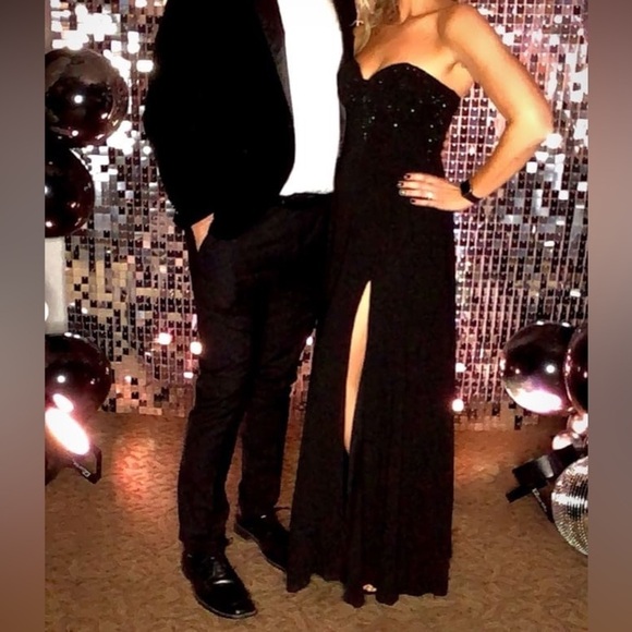 NWOT Remember This Moment Black Rhinestone Strapless Maxi Dress - Picture 4 of 12